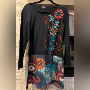 Coline Large Black abstract print  L/S Dress